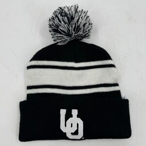 University or Oregon UO Ducks Abbott Black White Striped Pom Pom Knit Beanie Hat